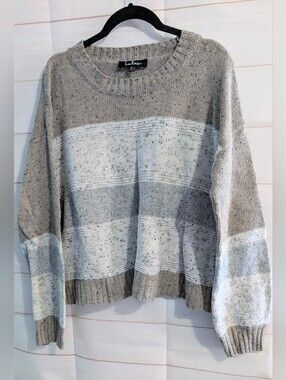 Nwot Lulu's Taupe & Cream Striped Crewneck Sweater Size M